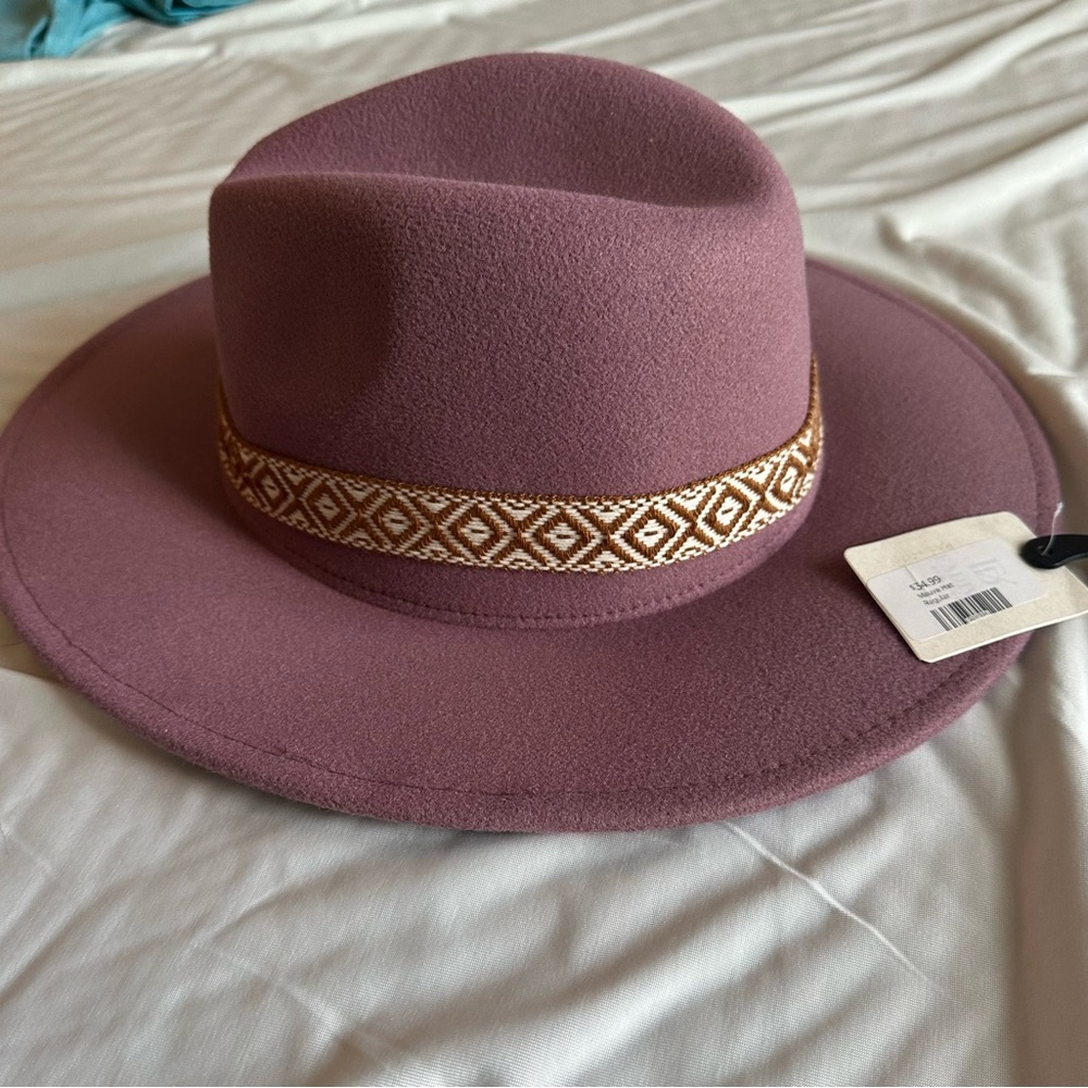 Pink and Brown Fedora Hat with Geometric Band